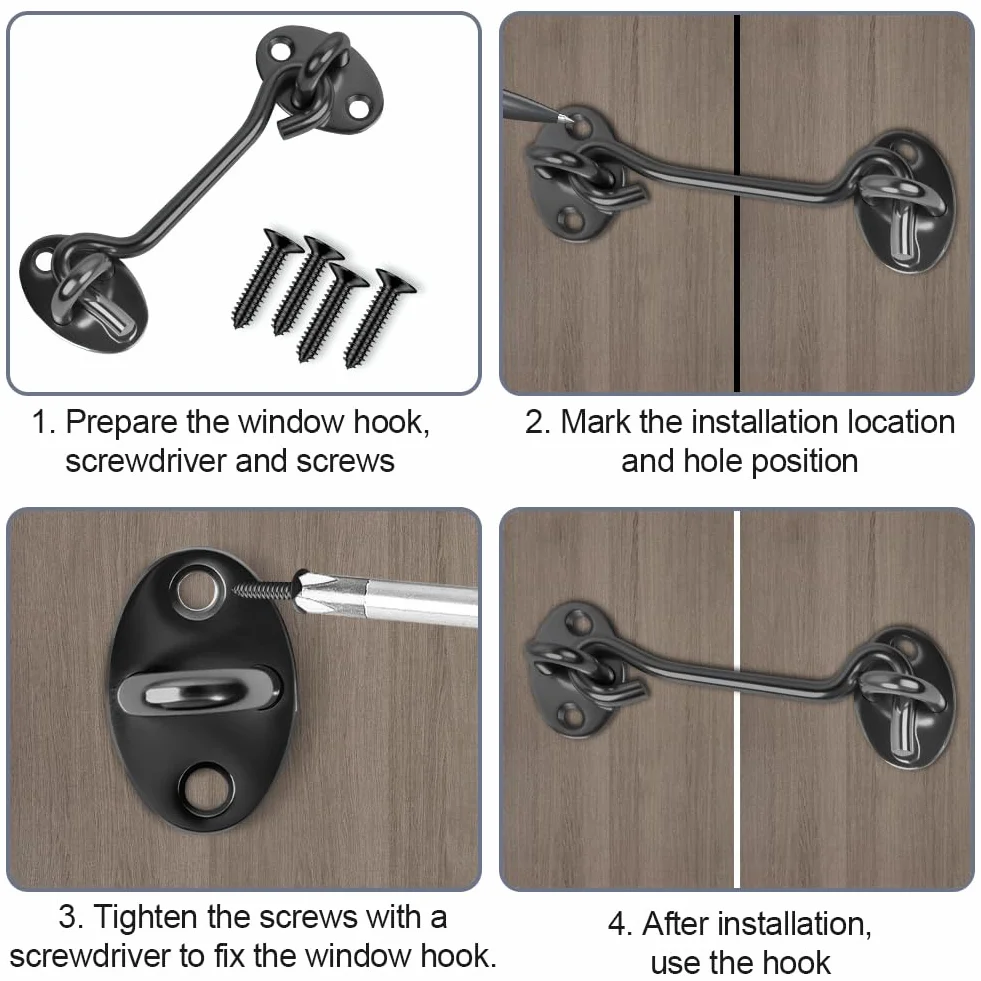 Flintronic Gancio Finestra, 2 Pezzi Gancio per Cabina, 3 Inch Gancio Chiusura Porta Gancio Finestra Chiavistello per Porta, per Finestra per Porta Scorrevole, Camera da Letto, Bagno- Nero