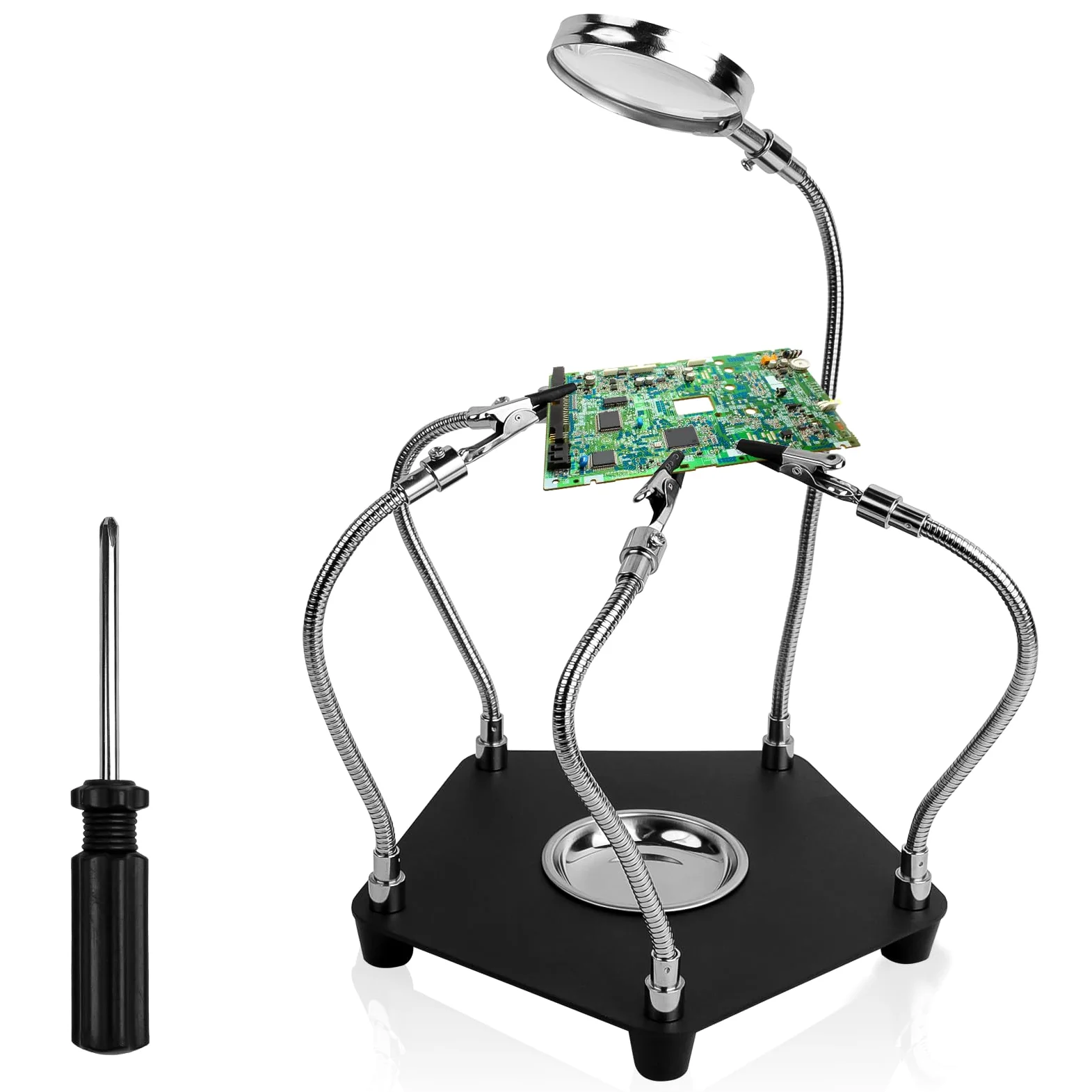 Terza Mano Saldatura, Supporto Saldatura con 3X Lente d'Ingrandimento e Braccia in Metallo Flessibili, Strumento di Supporto per PCB per Saldatura, Stazione di Saldatura per Circuito Lavori