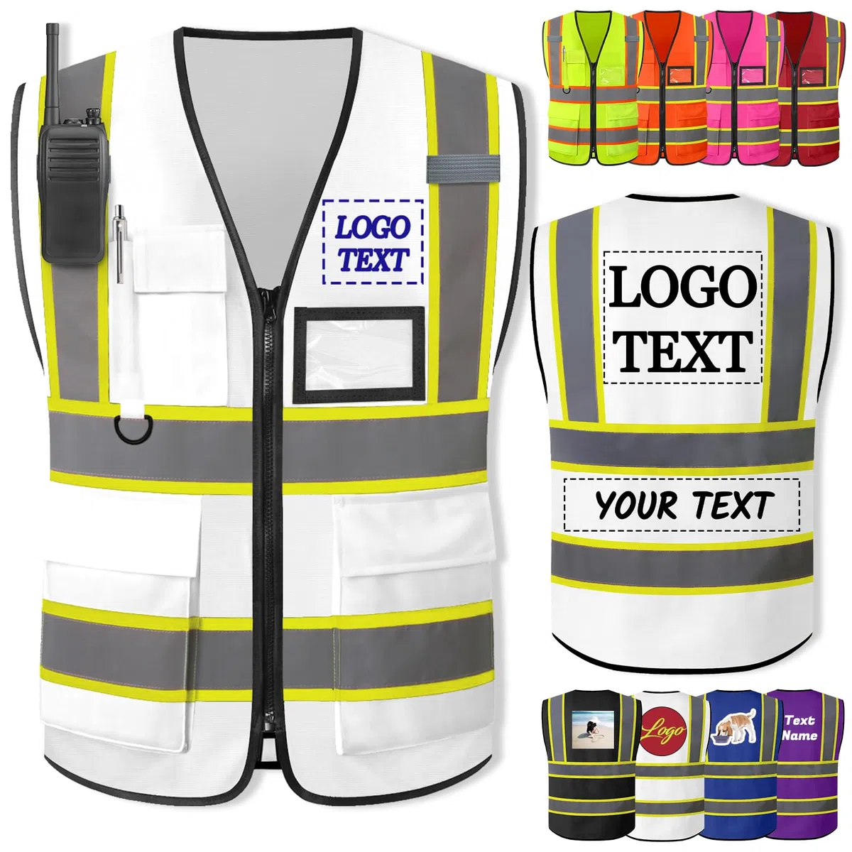 Gilet di Sicurezza Personalizzato con Logo Gilets Riflettente Personalizzato Gilet di Sicurezza ad Alta Visibilità Bicolore per Uomini e Donne Che Lavorano