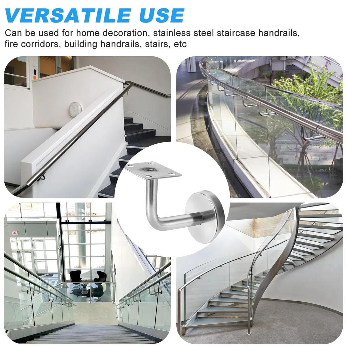 6 Supporti per Corrimano in Acciaio Inox, Fissaggio a Parete per Corridoio, Ringhiera per Scale, Anziani - Con Cacciavite