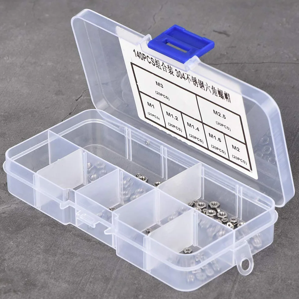 Assortimento Dadi di Bloccaggio, 140 Pezzi M1 M1.2 M1.4 M1.6 M2 M2.5 M3 Kit di Assortimento di Dadi Esagonali in Acciaio Inossidabile con Filettatura per Viti Bulloni di Fissaggio Filettati