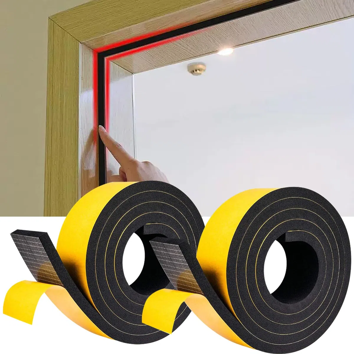 Nastro autoadesivo in schiuma,12 mm (larghezza) x 6mm (Spessore),guarnizione in gomma per porte e finestre,resistente alle intemperie,anti-collisione,isolamento acustico (4m x 2 rotoli),nero