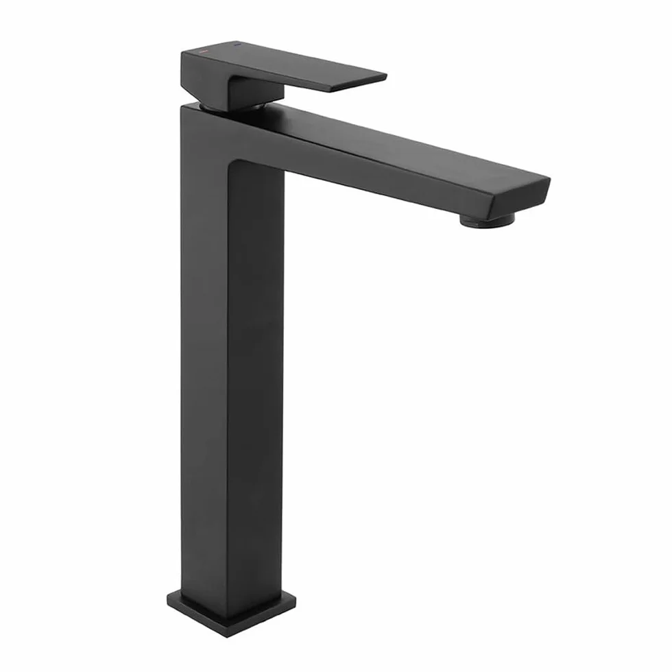 Set Miscelatori per Lavabo Alto e Bidet in Ottone Nero Opaco Linea Kubo con Pilette Click Clack e Kit Montaggio
