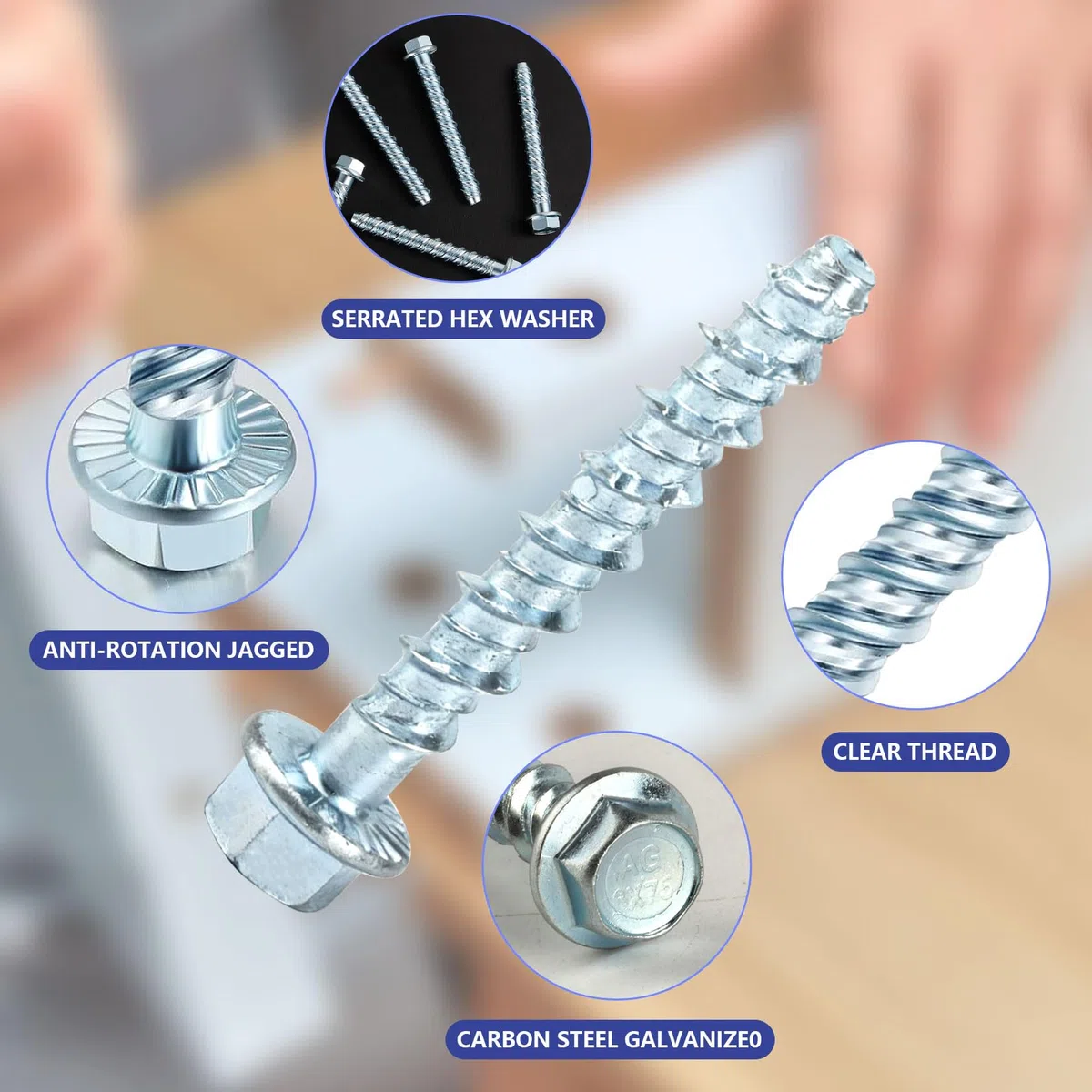 Confezione da 30 viti per cemento M6 x 50 mm, set di viti per cemento a testa esagonale, viti per cemento senza tasselli, zincate con rondella, tassello per muratura industriale architettura in