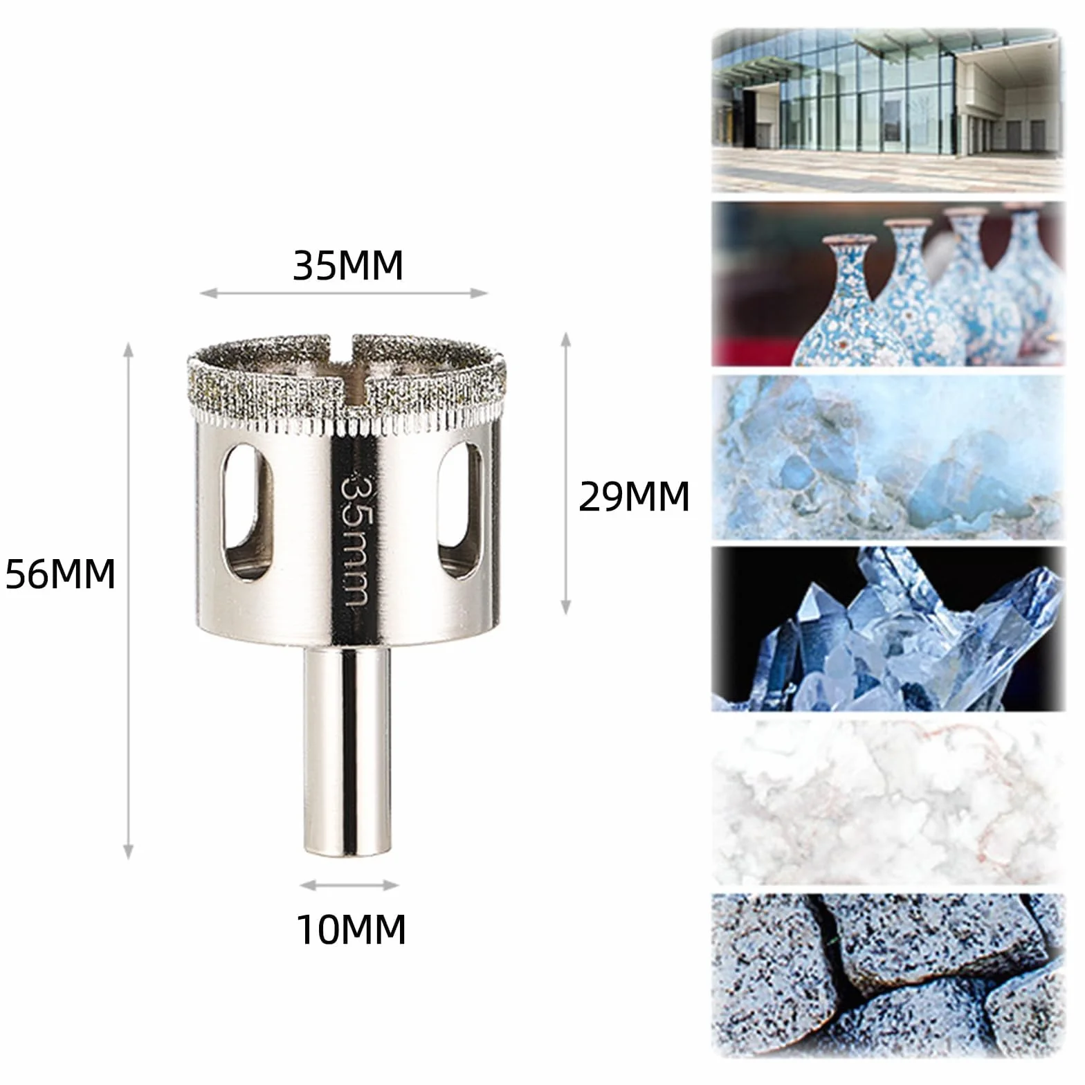 Punta per Vetro e Piastrelle 35mm Fresa Diamantata per Trapano Porcellana Marmo