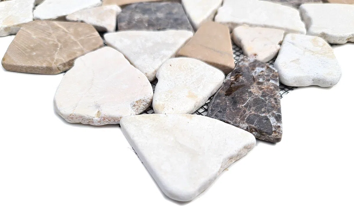 Piastrelle a mosaico in marmo naturale, beige, marrone, ciot CastanaoCream, per pavimenti, pareti, bagno, doccia, cucina, specchio, rivestimento, vasca da bagno, mosaico