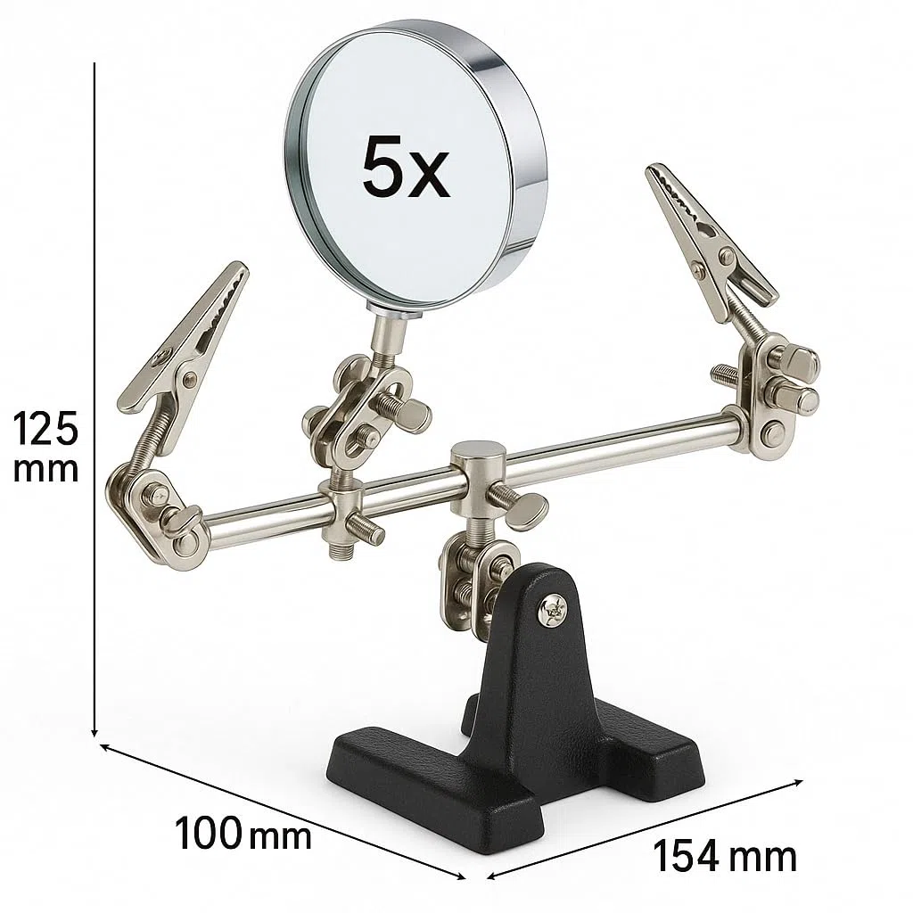 Supporto Terza Mano per modellismo saldature di precisione con pinzette e lente di ingrandimento 60 mm pinze a coccodrillo