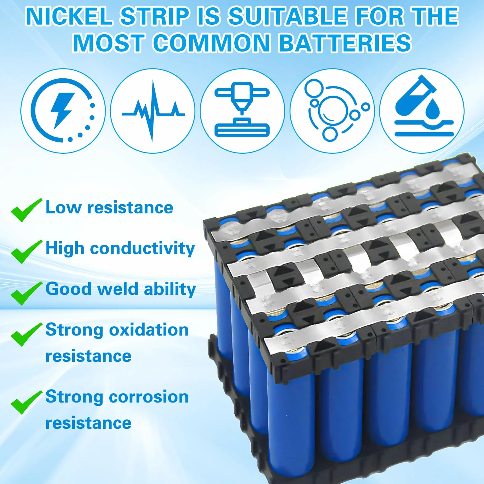 20m Nastro In Nichel, 8 x 0,12mm Striscia di Nichel Puro con Alta Conduttività, Saldature a Punti per Piattina Nickel per 18650 Batterie, Nichel Striscia per Lavorazioni Artigianali (10M/Rotolo)