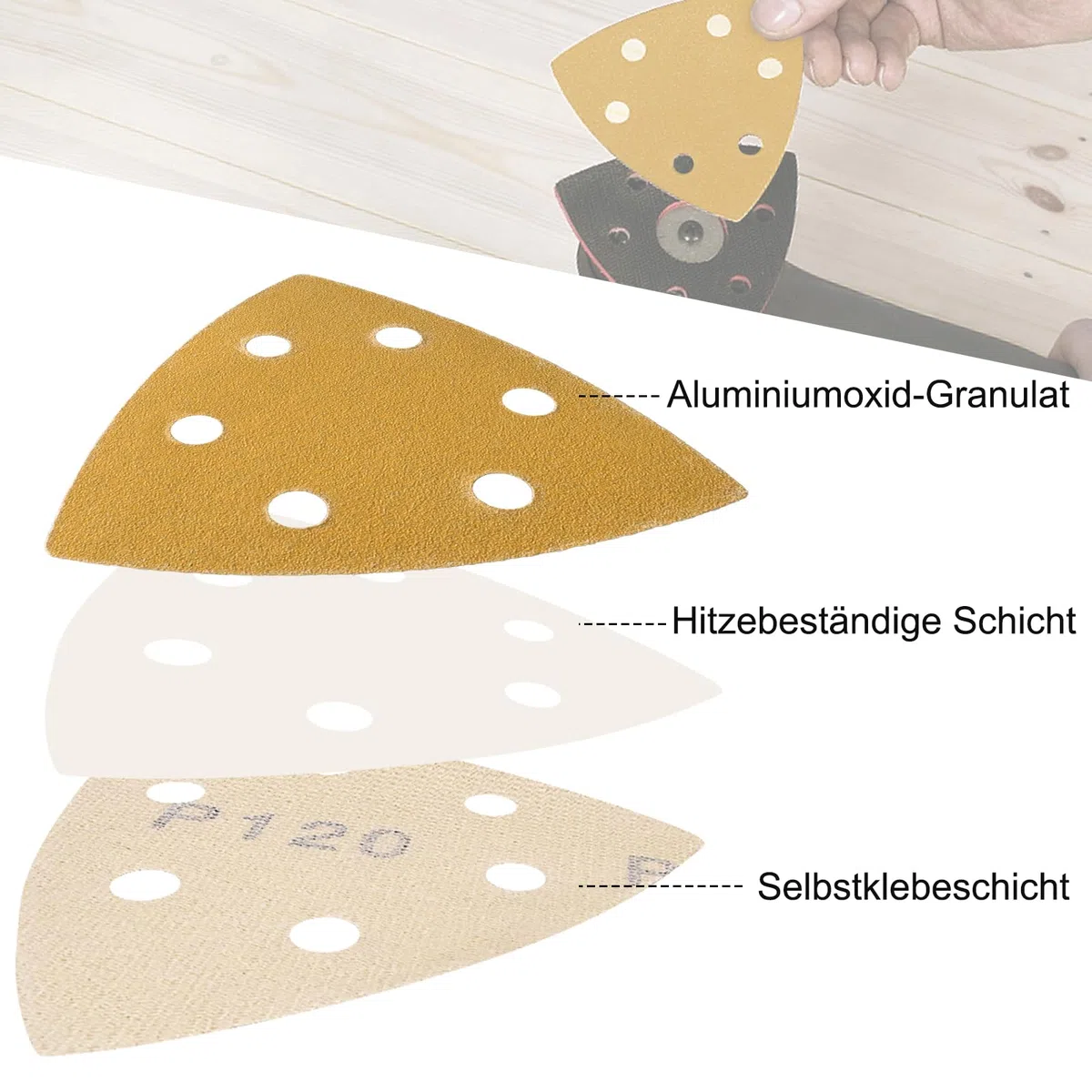 Carta vetrata triangolare │ 60 fogli │ 6 fori │ 93 x 93 x 93 mm │ grana 400 │Per levigatrice a delta │fogli abrasivi │tamponi triangolari fogli abrasivi │tamponi triangolari