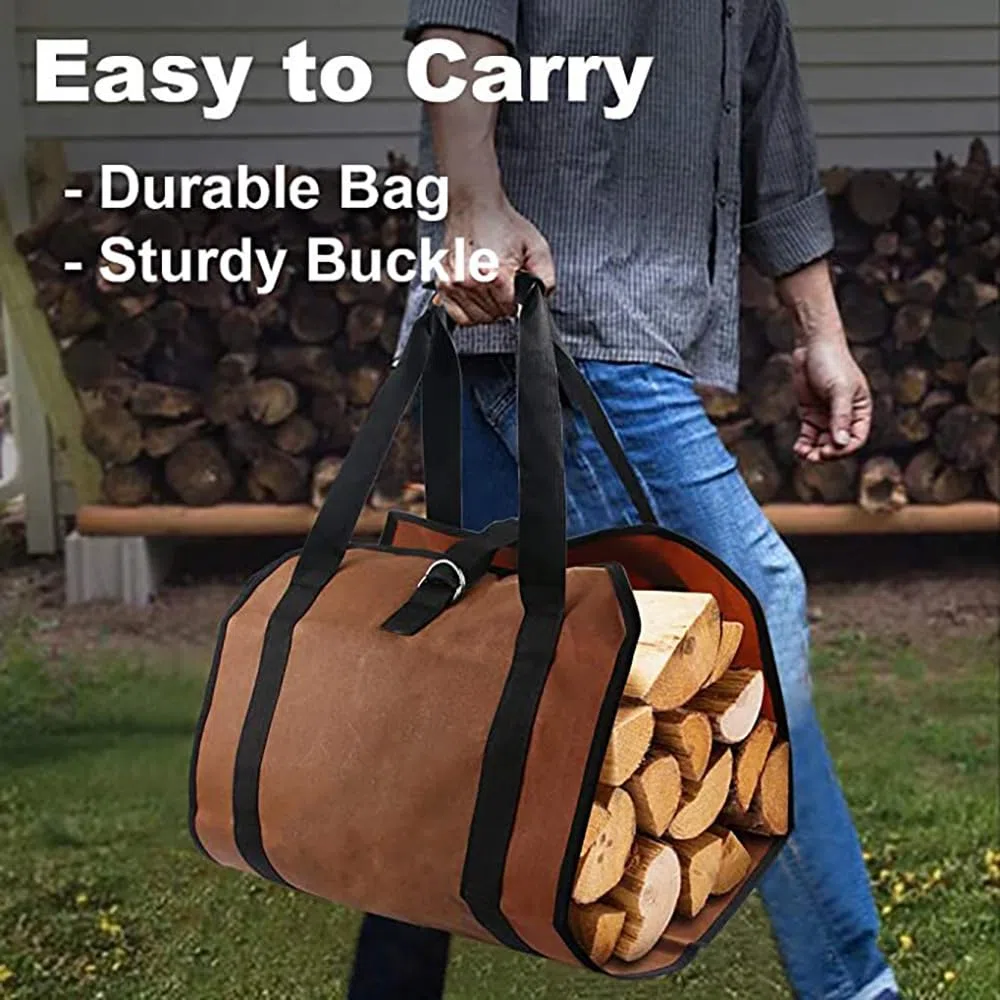 Tela Borsa per Tronchi Camino, Borsa di Stoccaggio in Legno Tote Grande Capacità Log Holders Porta Legna per Esterni con Maniglie Robusto Borsa da Trasporto in Legno Grande Capacità(98x49CM)