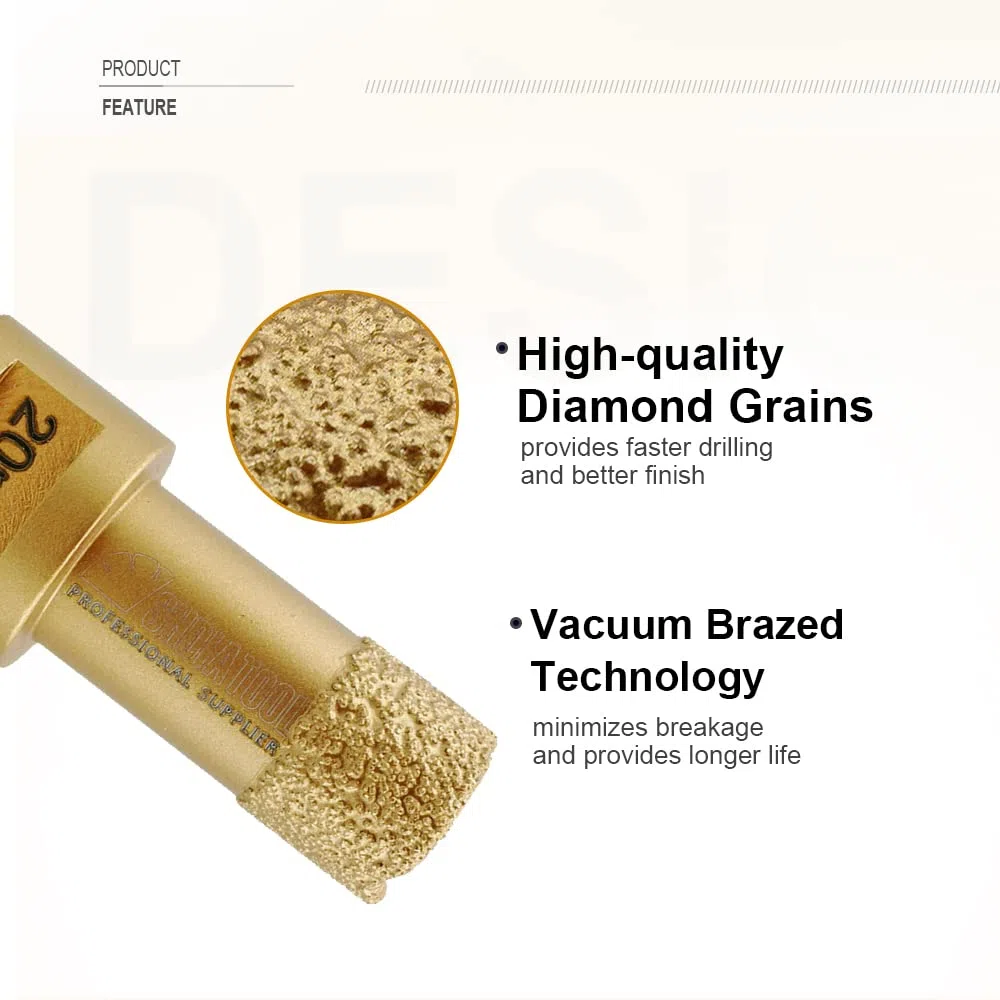 SHDIATOOL - 1 pezzo Golden Dry Diamond Drill Core Bit Vacuum Brazed Drilling Porcelain Tile Granite Marble