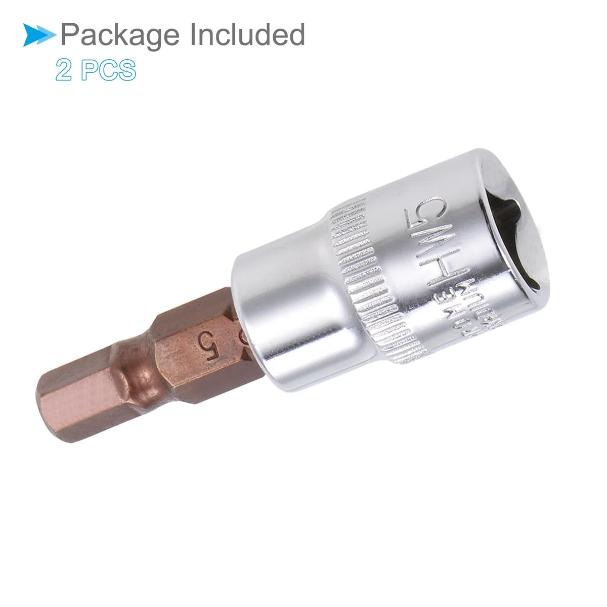 Chiave Esagonale a Bussola, Metrico H5 (5mm) Punta 1/4" Attacco 1,5" Lungo, Acciaio Legato S2 Temprato al Cromo-Vanadio - (Applicazioni: per Applicazioni Fissaggio) 2pz