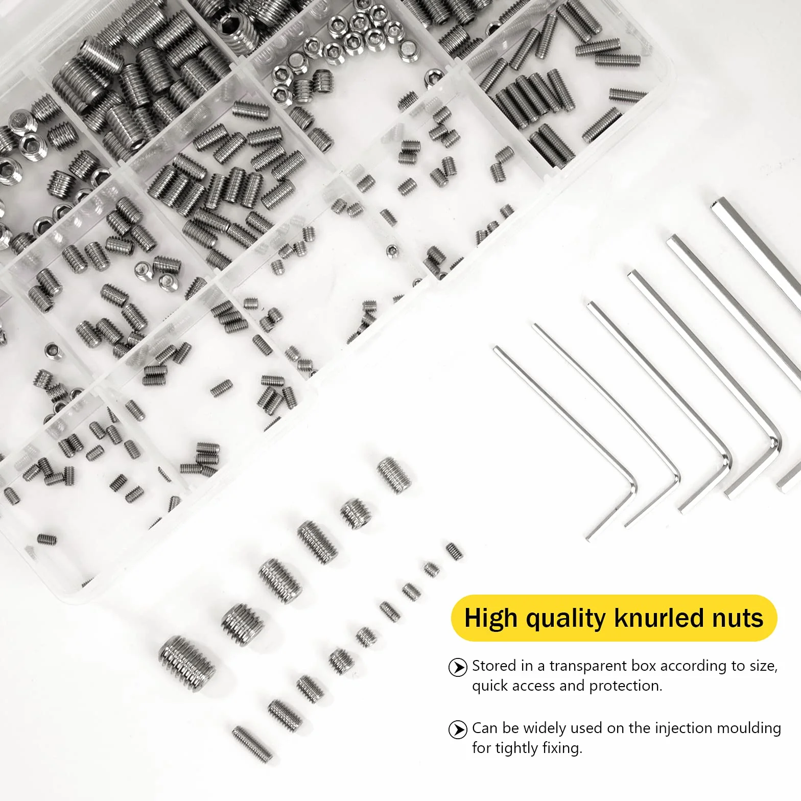 Tunejoy Viti Senza Testa M2.5 M3 M4 M5 M6 M8 Viti a Grano Esagonale Vite Grani in Acciaio Inossidabile Assortimento Kit con Chiavi Brugola 300 Pezzi