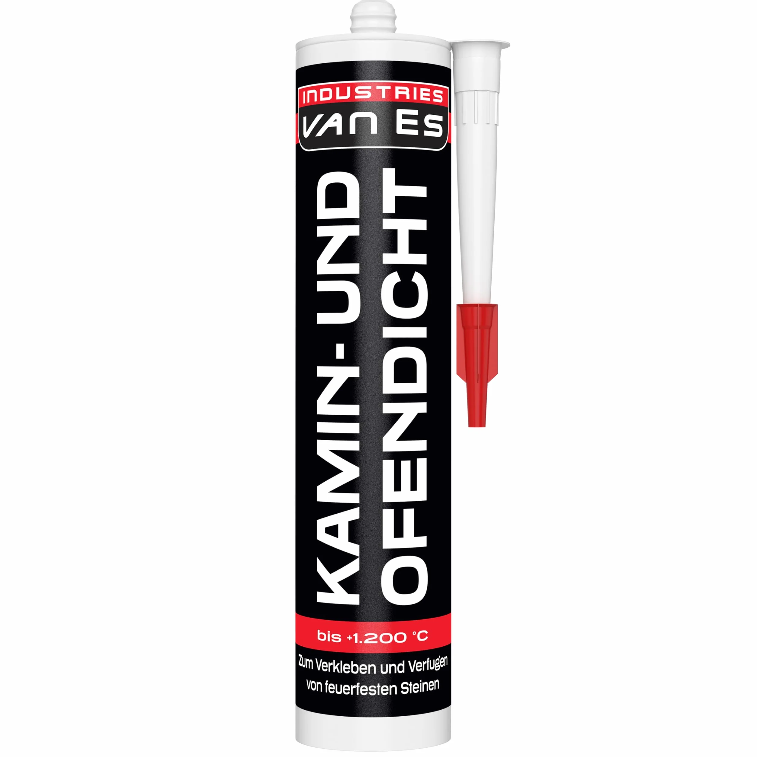 VE-INDUSTRIES | Cemento ignifugo | resistente al calore fino a 1200 °C | biodegradabile | per camino, forno, sigillante | 310 ml | anche per incollare mattoni refrattari | Colore: Nero | "Made in