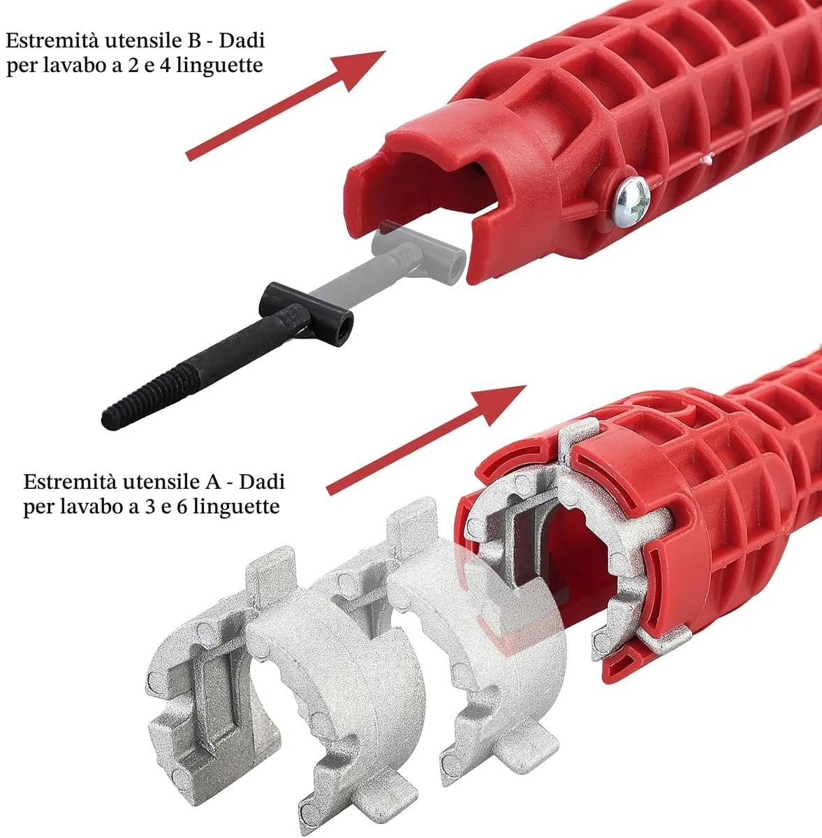 Chiave per rubinetto, 8 in 1 Installatore di rubinetti multifunzionale, 34 mm, 40 mm, chiave per rubinetto sottolavello, Strumento chiave per rubinetto, per lavandino, bagno