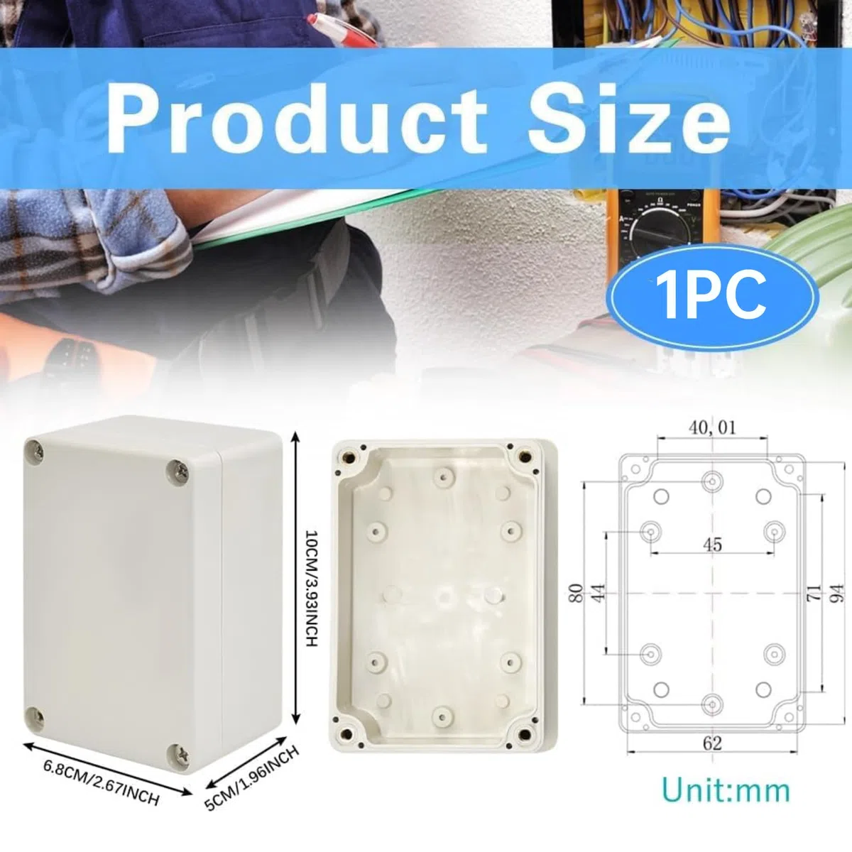Scatole di progetto elettroniche impermeabili IP66, 1 pezzo Scatola di derivazione elettrica in ABS Scatola di derivazione impermeabile per cavi elettronici interni ed esterni(100x68x50 mm)