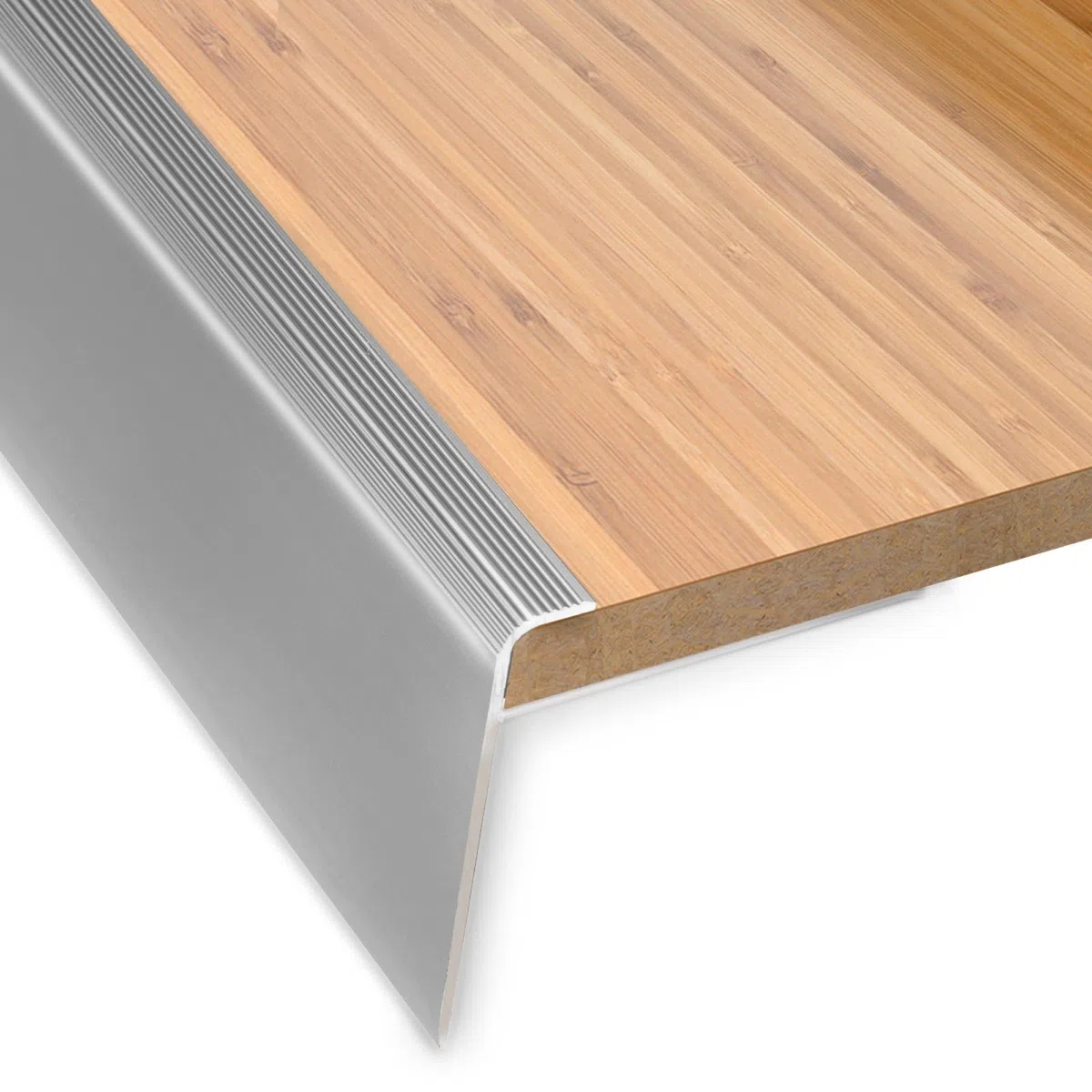 Profilo per bordi per gradini di sicurezza, forma a F, profilo paragradino per scale, per pavimenti con altezza di 7-8 mm, con Materiale di montaggio. Lunghezza: 90 cm. Altezza: 53 mm, Argento