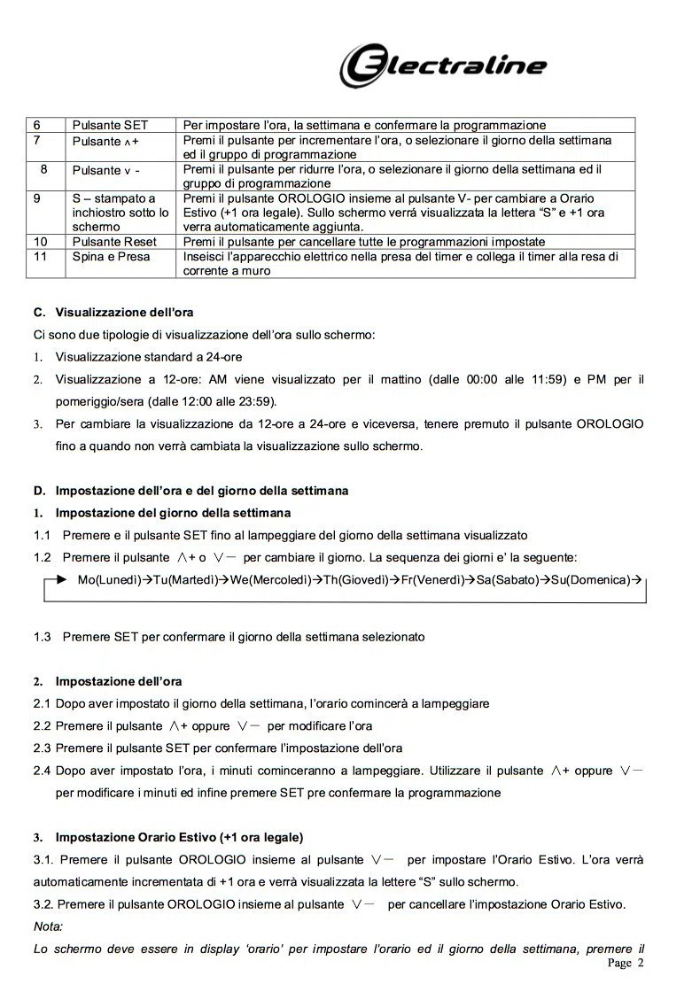 Electraline 58102 Programmatore Timer Digitale, Programmi Settimanali e Giornalieri, Presa Italiana, Bianco, 10/16A