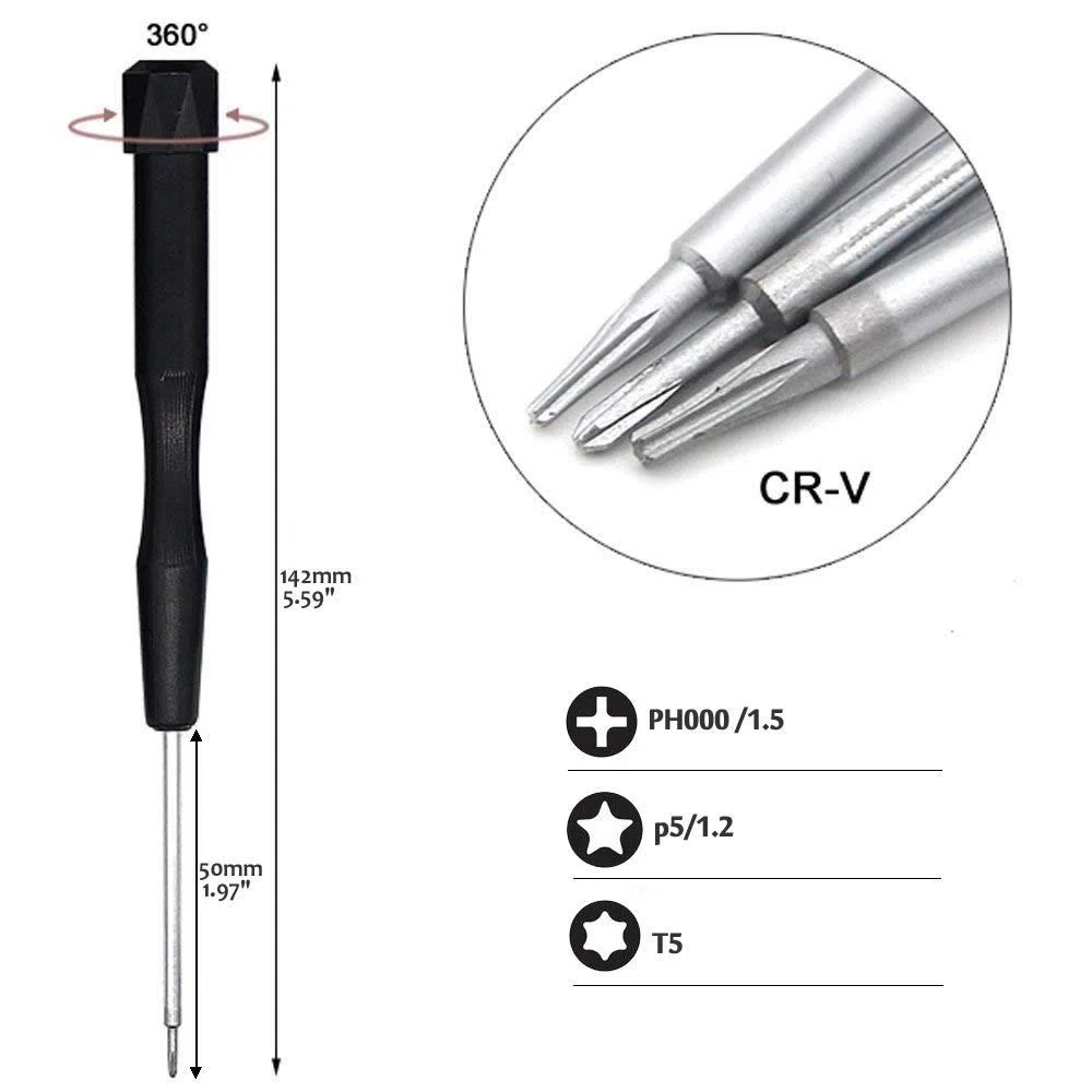 Fongmore P5 1,2 mm Pentalobe Cacciavite T5 Torx e PH000 Phillips - Set di cacciaviti con spudgers Pry Bar per MacBook Pro e Air con display Retina