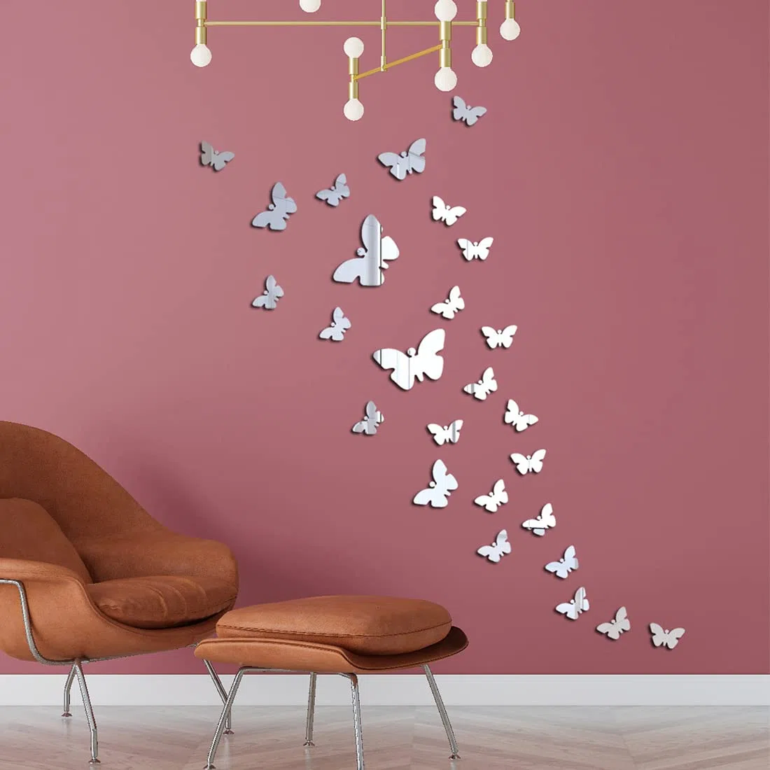 30PCS Argento Farfalla Specchio Wall Sticker Combinazione 3D Specchio Wall Sticker Home Decor