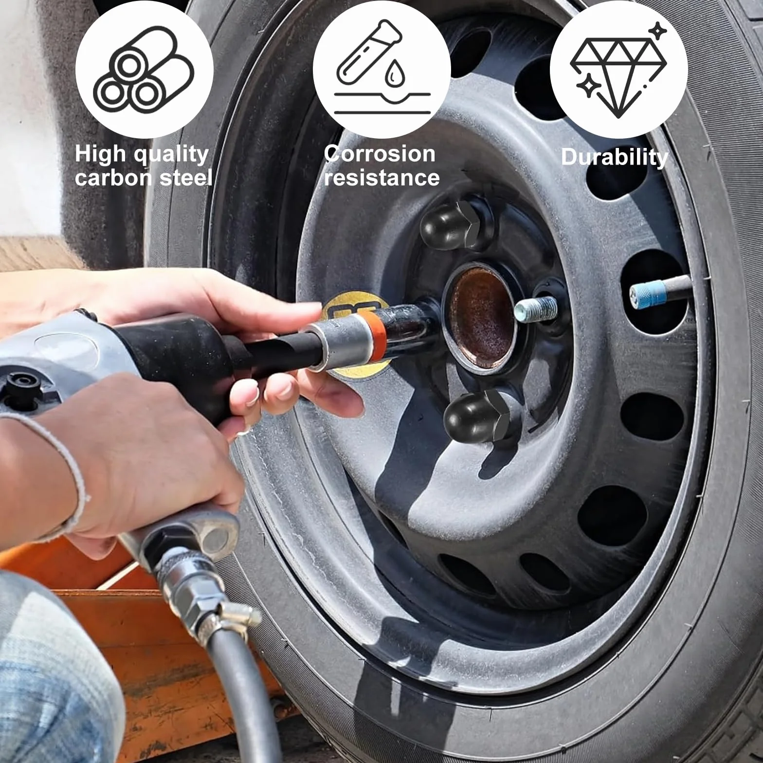 60 dadi per cappelli M8, colore nero, per viti, dadi esagonali, in acciaio al carbonio, utilizzati per il fissaggio di lampioni per auto, bici o stradali