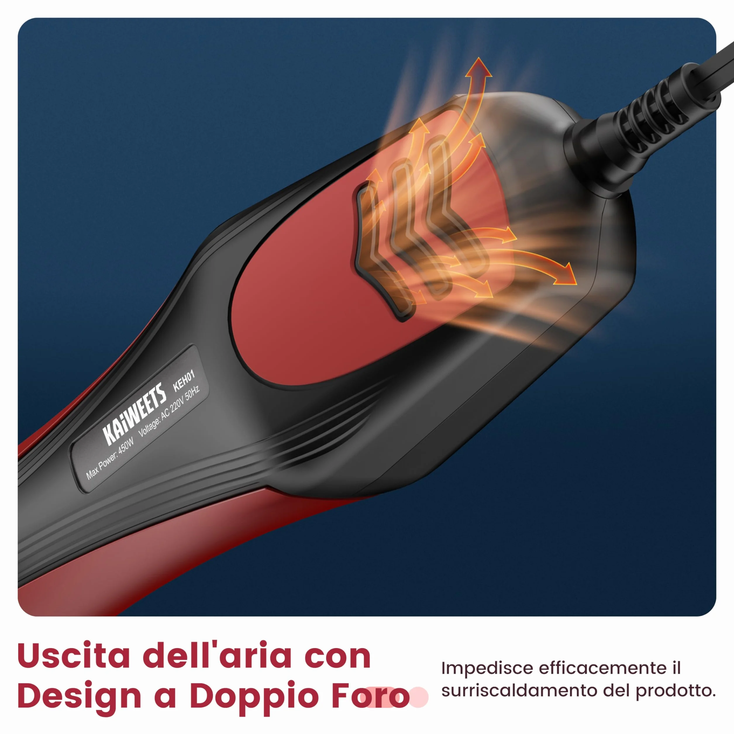 KAIWEETS 450°C Pistola Termica, Con Ugello In Acciaio Inox, 450W Pistola Aria Calda, Con 2 Temperatura, Protezione da Sovraccarico, Per DIY, Film Termoretraibile, Guaina Termorestringente (rosso)