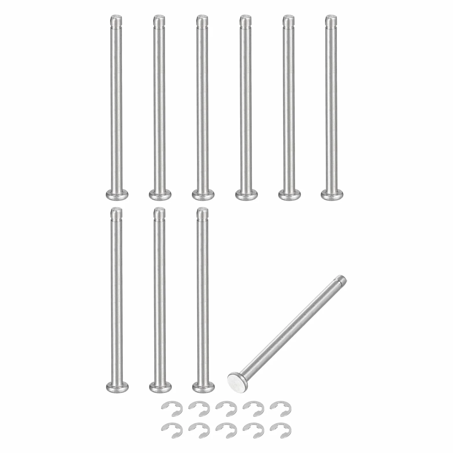 QUARKZMAN 10Set M3x45mm Perno Posizionamento Cilindrico Elastico Albero Acciaio Inossidabile 304, Perno Posizione Cilindro Cerniera Scanalato Testa Piatta con Ring Fissaggio Clip E, Argento
