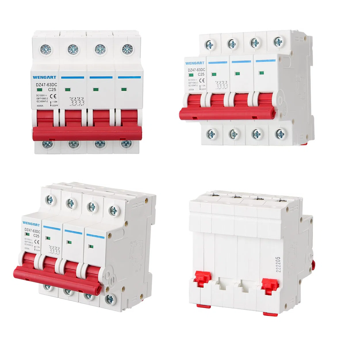 Wengart Interruttore Magnetotermico DC 4 Poli, 1000V 25A, Sezionatore Fotovoltaico per Alta Tensione, Protezione Stringa Solare e Batterie, Interruttore Automatico Professionale per Impianti Off-Grid