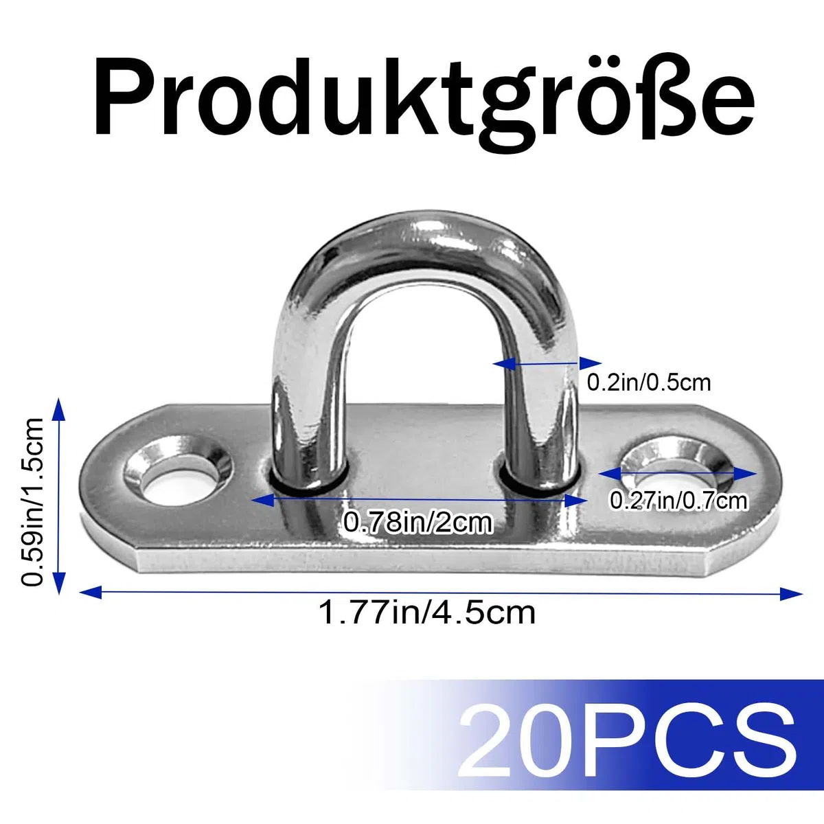 20 pezzi M5 Piastra Ad Occhiello in Acciaio Inox, piastre ad occhiello per appendere oggetti, Ganci di Fissaggio per Oggetti Sospesi, Tende da Sole (con viti)