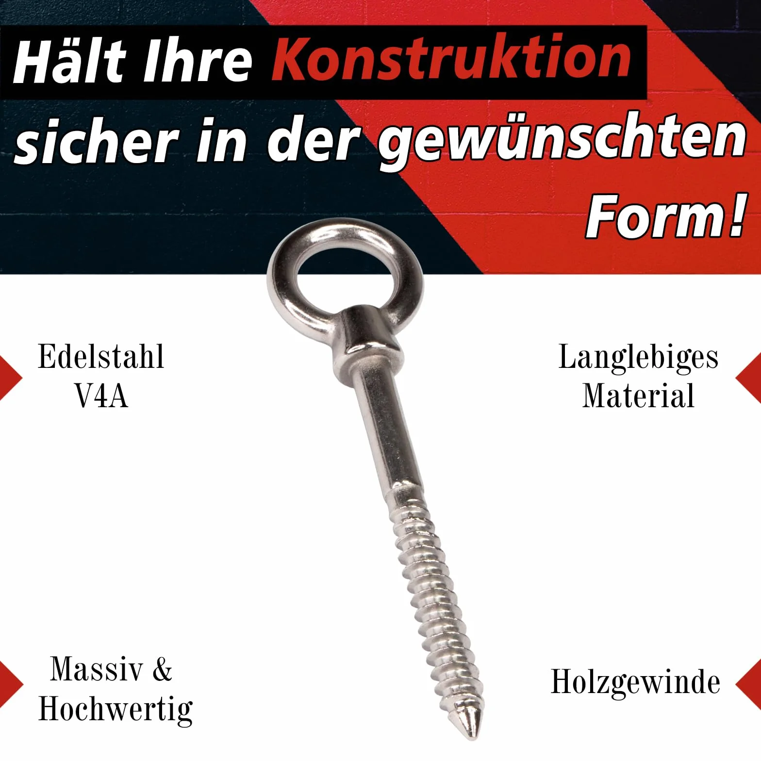PRIOstahl Bullone oculare con filettatura in legno, vite ad occhiello, dado ad anello, bullone – Dimensioni: 10 x 100 mm, 2 pezzi per il fissaggio per legno, muratura, fune metallica antiruggine in