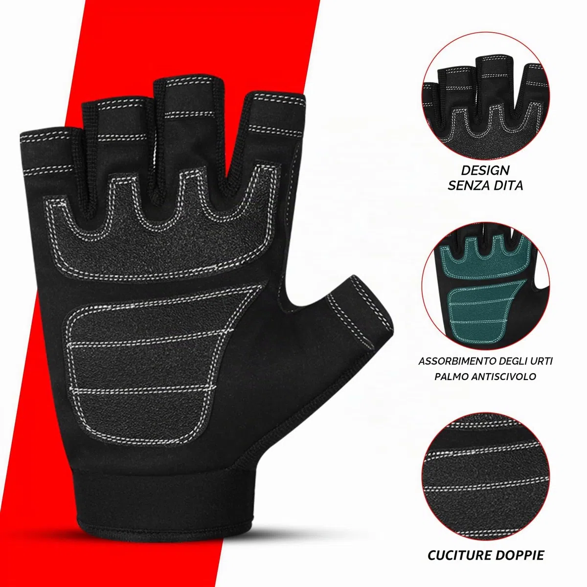 WESTWOOD FOX GEAR Guanti Resistenti Senza Dita, Guanti protettivi da Lavoro, Palmo Imbottito, Mezze Dita Nere (Grande)