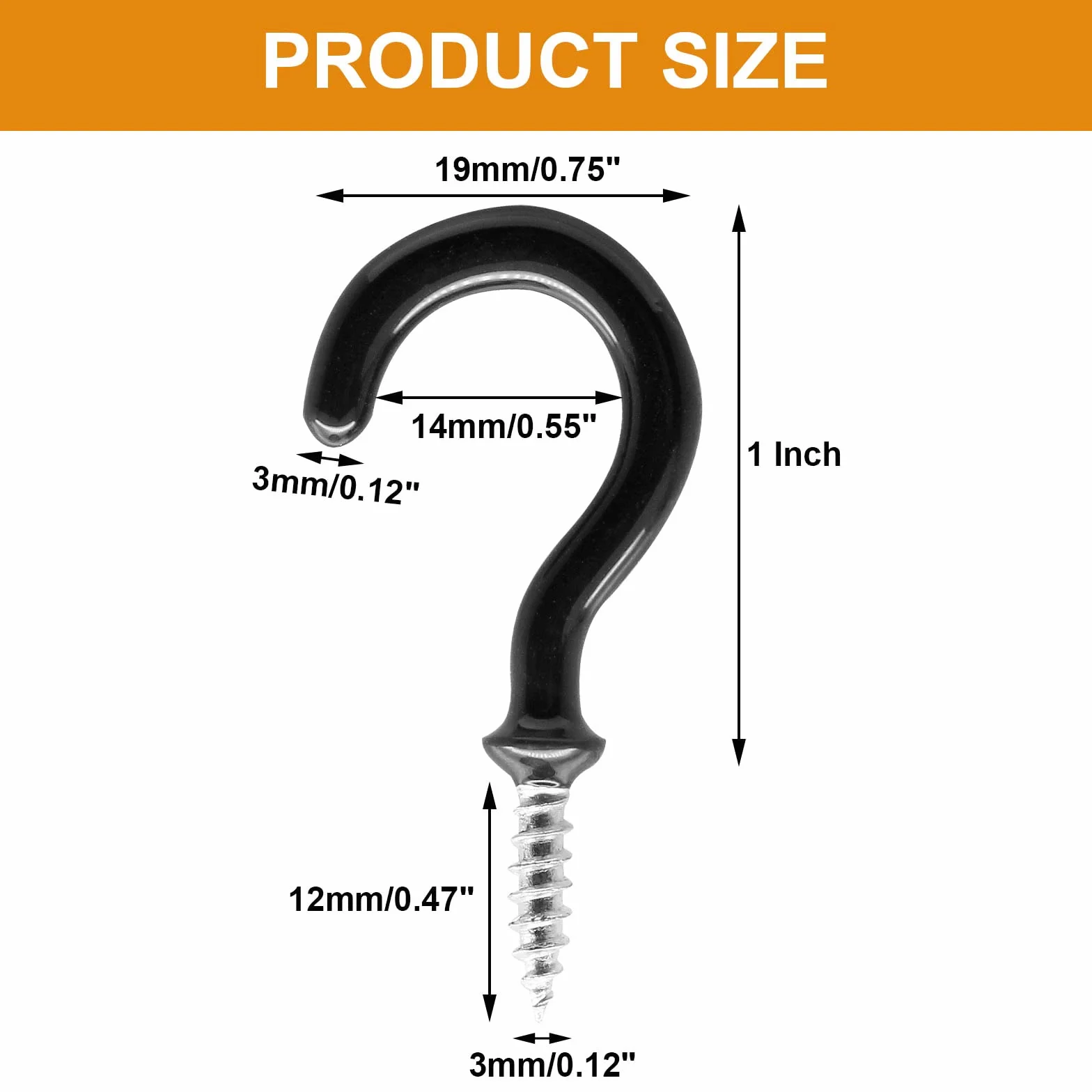 Biaungdo 60 ganci a vite per tazze da soffitto da 2,5 cm, ganci a vite autofilettanti neri