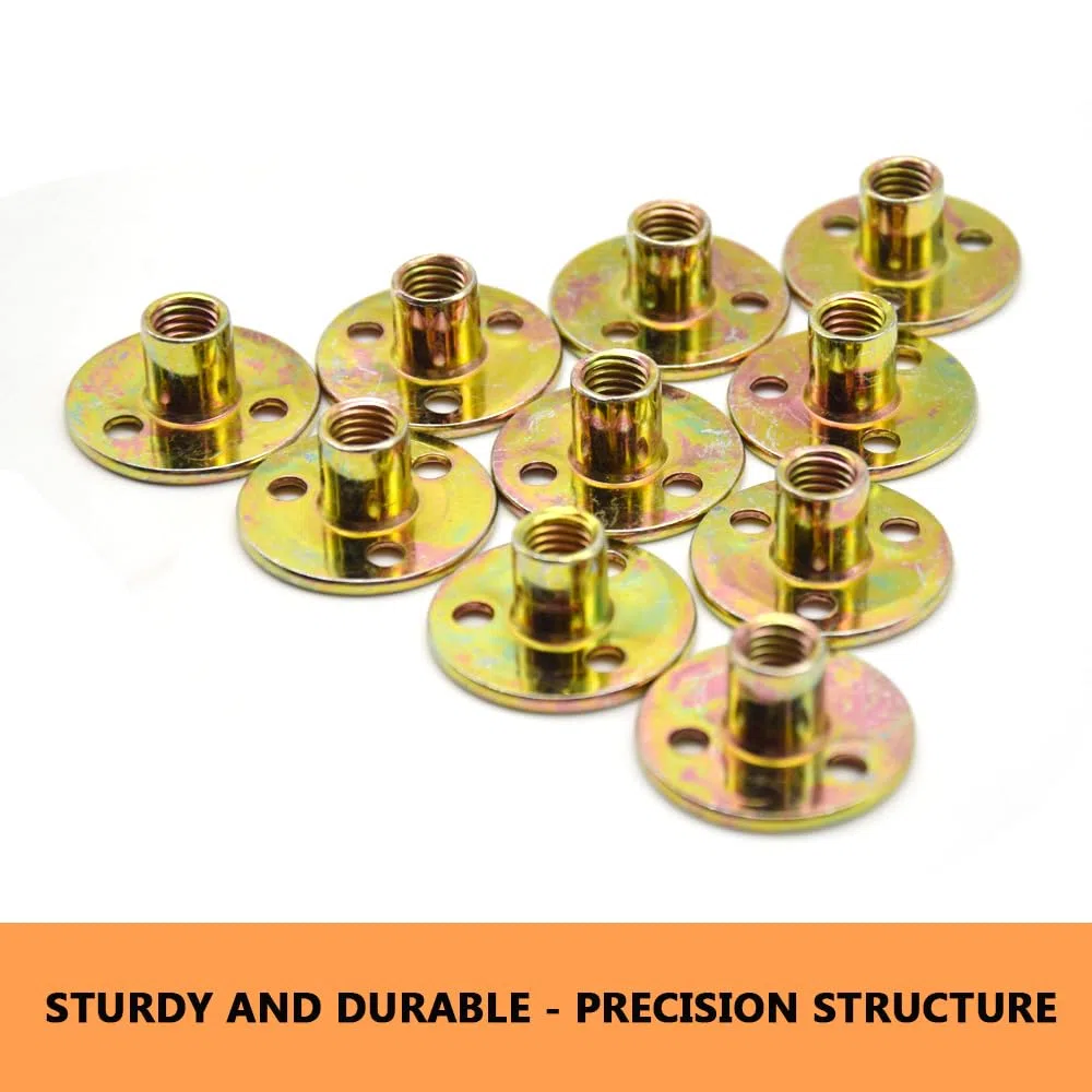 10 Pezzi Dadi Flangiati M10 Dado a T con Foro Bavato Round Base Screw-in T-Nut Fissaggio Della Flangia a Tre Fori per Elettrodomestici e,Mobili (M10/FL-LM)