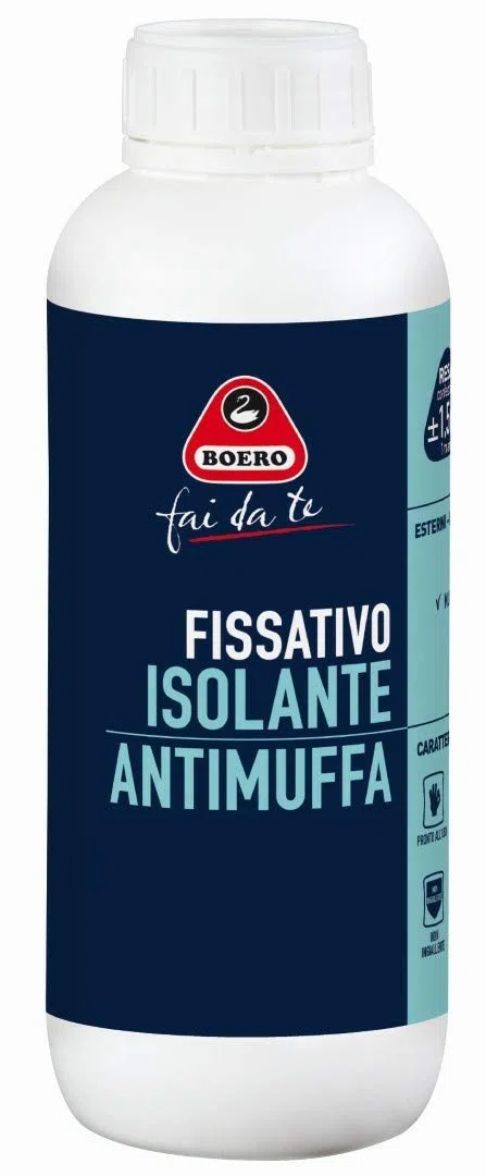 Boero Fai da Te, Fissativo Isolante Antimuffa per Muri per Uso Interno, Primer Consolidante per Idropitture ad Alta Resa e Protezione, Formato da 1L