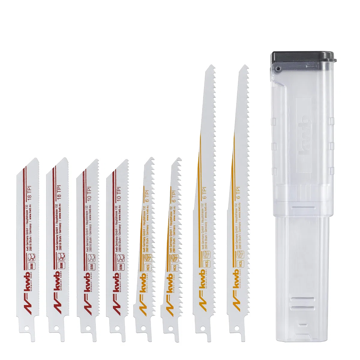 kwb Ogni 4 x Bi Sabre Set 8 pezzi seghe Recripro, lame per legno e metallo con gambo universale, adatte a tutte le code di volpe elettriche
