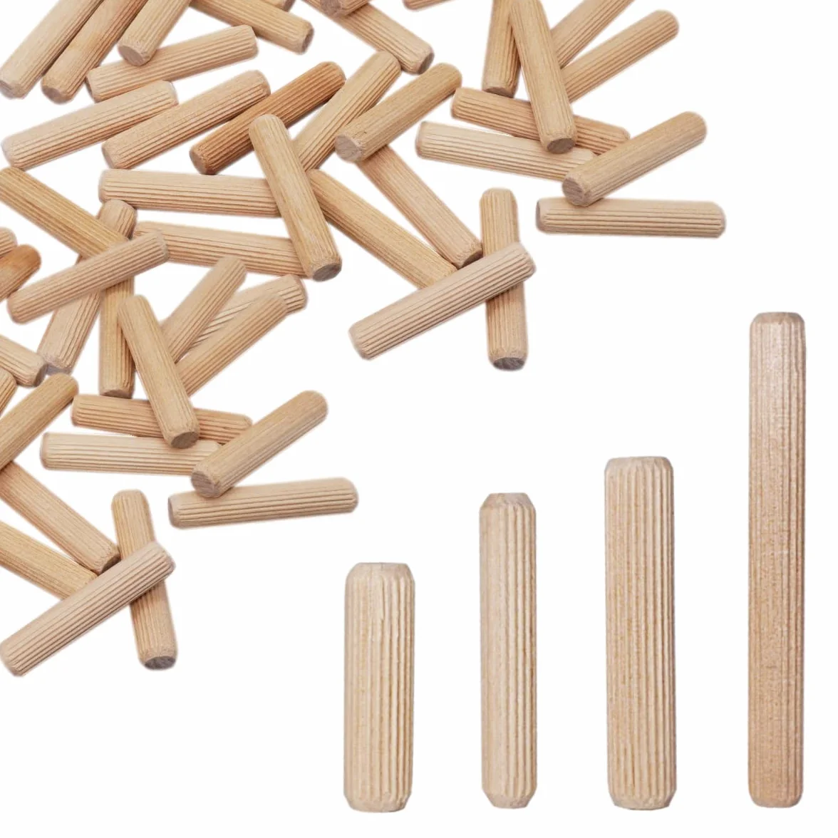 SKIR'CO (50 pezzi) Tasselli in Legno 10 x 30 mm, Tappi in Legno Scanalati, Perni Scanalati per Mobili, Tasselli Scanalati