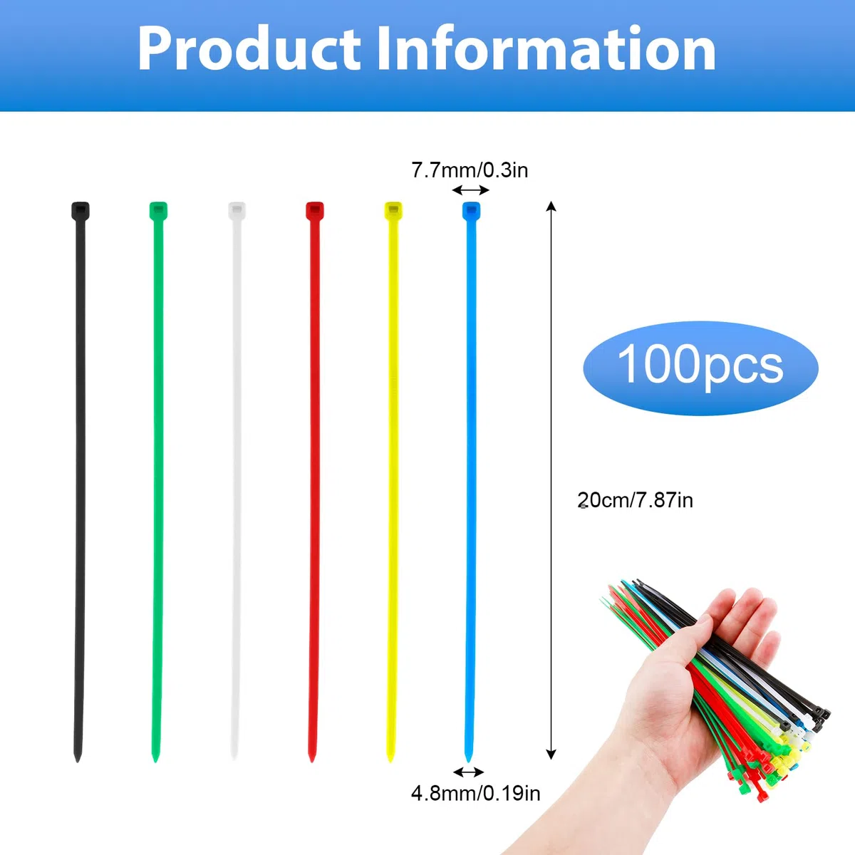 100 Pezzi Fascette Plastica Riutilizzabili, Fascette Colorate, Fascette Elettricista Autobloccanti Resistenti Per Recinzione Ordinare Cavi, per Famiglia,Giardino,Gestione dei cav, 200 x 4 mm