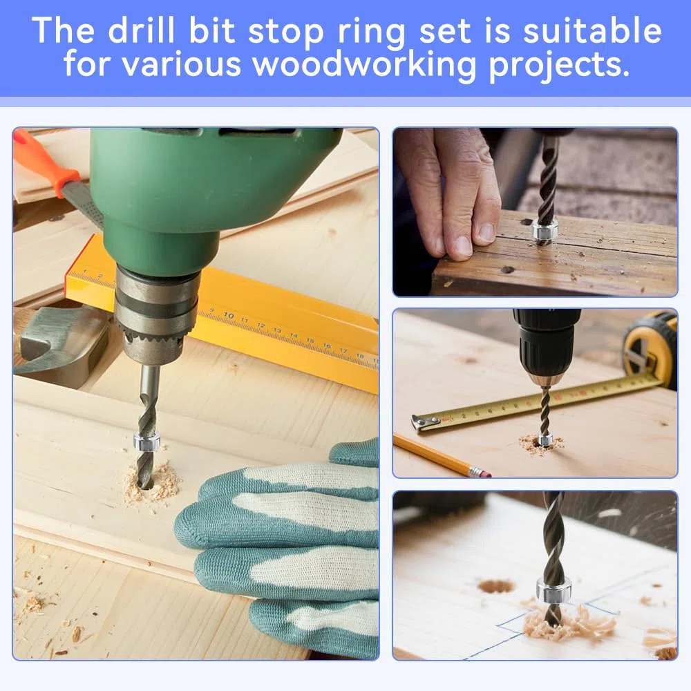 9 Pz Set di Stop di profondità Trapano, Arresti di profondità per Punte da Trapano 3/4/5/6/7/8/9/10/12 mm, Anello Arresto di Posizionatore Limitatore, Collare di Arresto con Chiave Esagonale