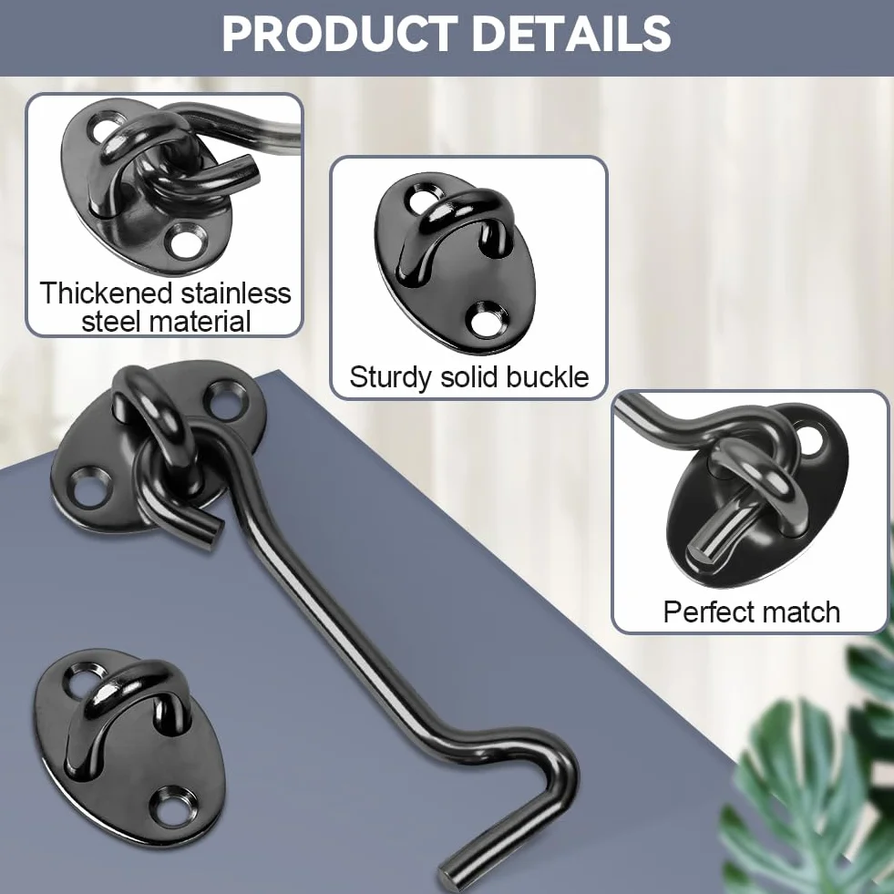 Flintronic Gancio Finestra, 2 Pezzi Gancio per Cabina, 3 Inch Gancio Chiusura Porta Gancio Finestra Chiavistello per Porta, per Finestra per Porta Scorrevole, Camera da Letto, Bagno- Nero