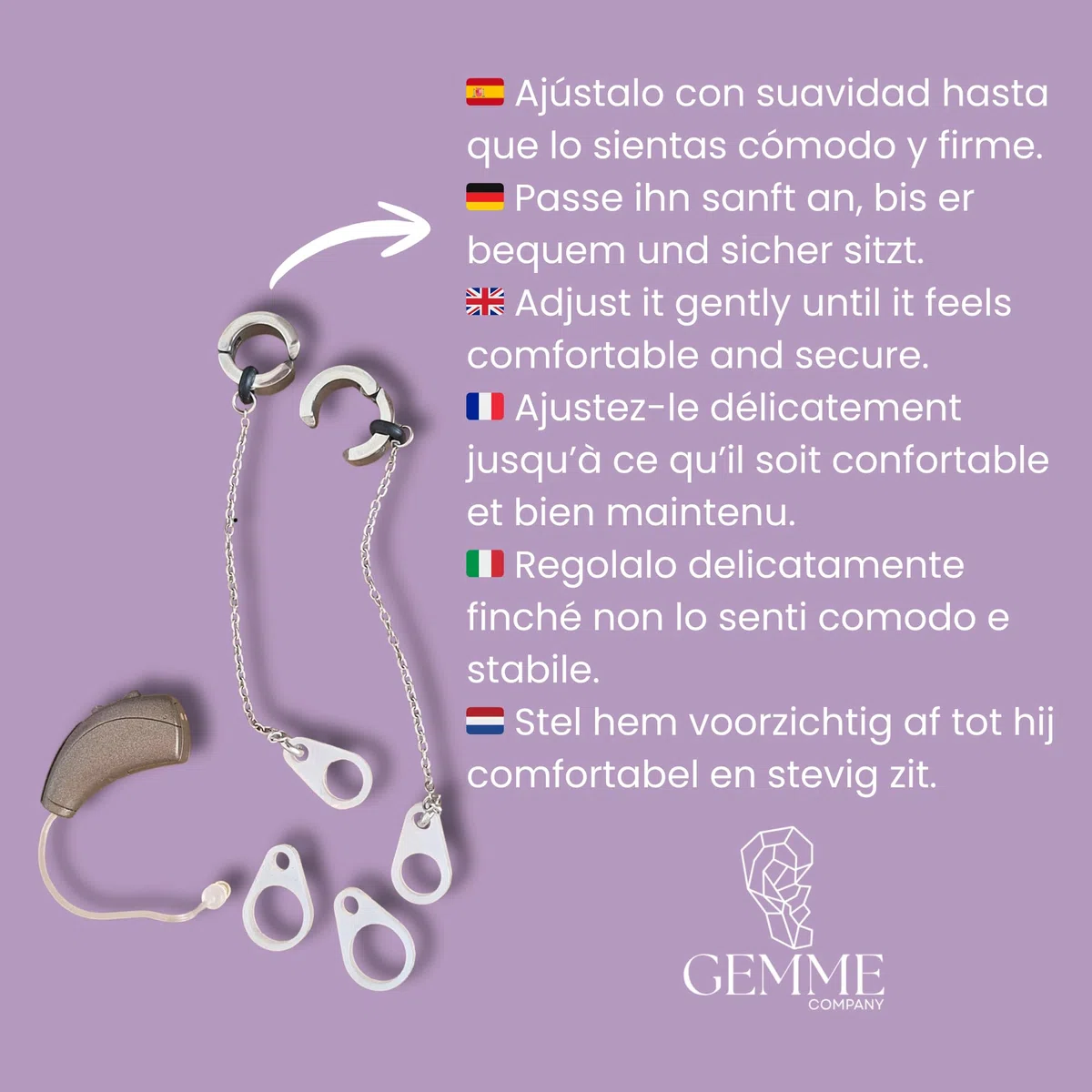 Orecchino anti-perdita per intorpidimento | Catena di supporto per apparecchi acustici | Previene cadute e perdita di amplificatori, sonotoni o impianti cocleari (argento)