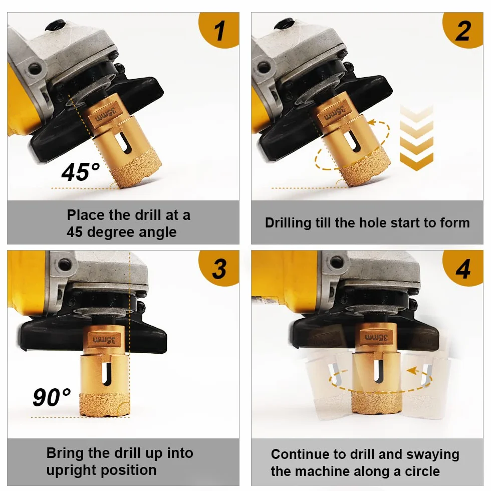 SHDIATOOL - 1 pezzo Golden Dry Diamond Drill Core Bit Vacuum Brazed Drilling Porcelain Tile Granite Marble
