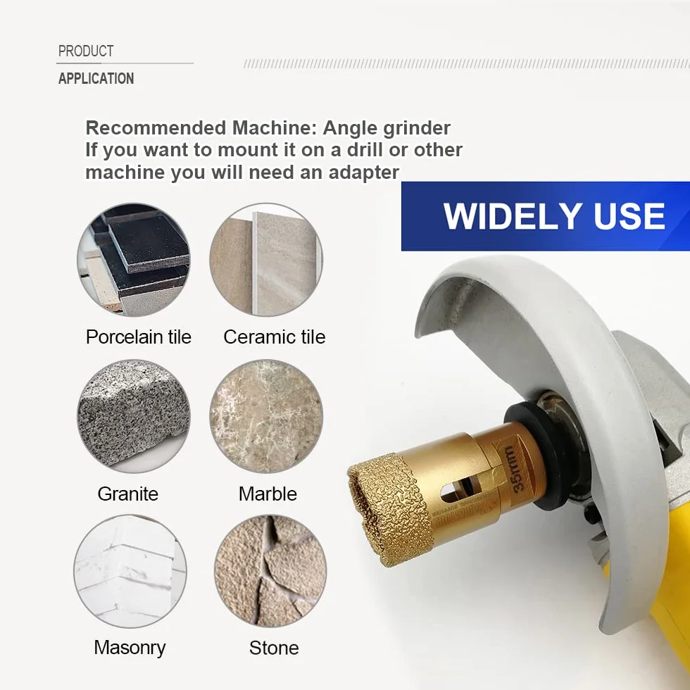 SHDIATOOL - 1 pezzo Golden Dry Diamond Drill Core Bit Vacuum Brazed Drilling Porcelain Tile Granite Marble