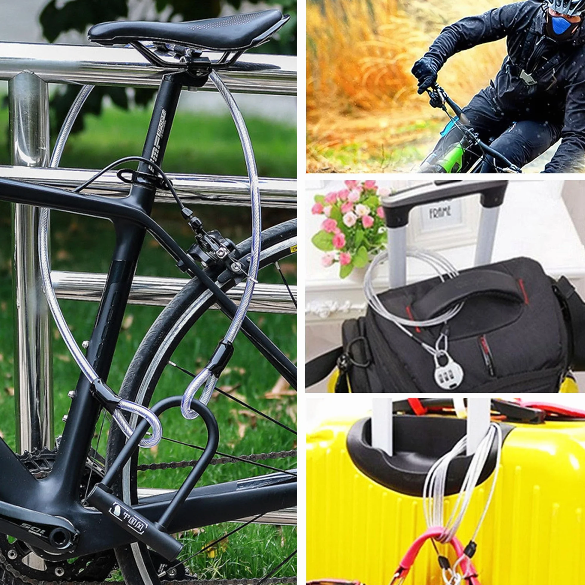 Cavi di Sicurezza in Acciaio Inox per Bici 4 Pezzi Doppio Anello