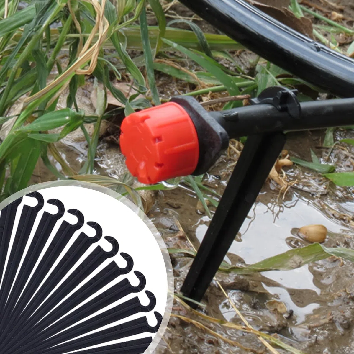 100 supporti per tubi capillari neri, accessori per irrigazione, supporti per tubi a goccia, supporti per prese a terra, supporti per tubi flessibili, ancoraggi a terra per tubo capillare di