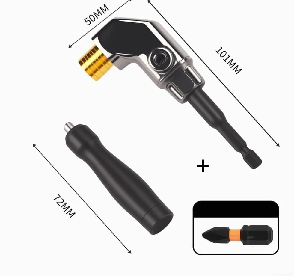 Adattatore per trapano elettrico ad angolo di 90 gradi con rotazione flessibile e ampia compatibilità per driver di dadi e trapani elettrici in aree ad accesso limitatoUtile e professionale