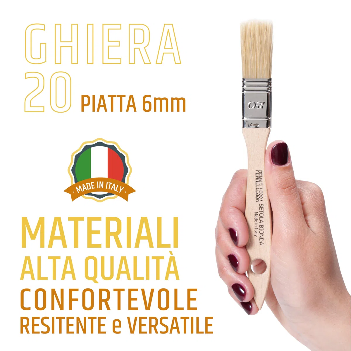 PENNELLIFICIO 2000 | Pennello per Ritocchi e Pulizie, Pennello Piatto, per Vernice Acrilica e a Solvente, Ghiera in Banda Stagnata, Larghezza 20 mm – Made in Italy