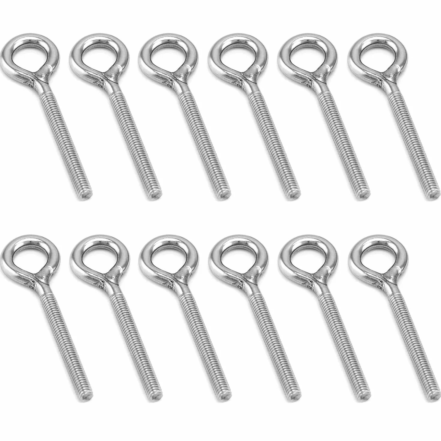 Vite a occhiello M4, vite a occhiello, viti a occhiello da 12 pezzi, viti a occhiello in acciaio inossidabile con albero lungo, anelli a vite saldati, per il ruolo di fissaggio e sospensione