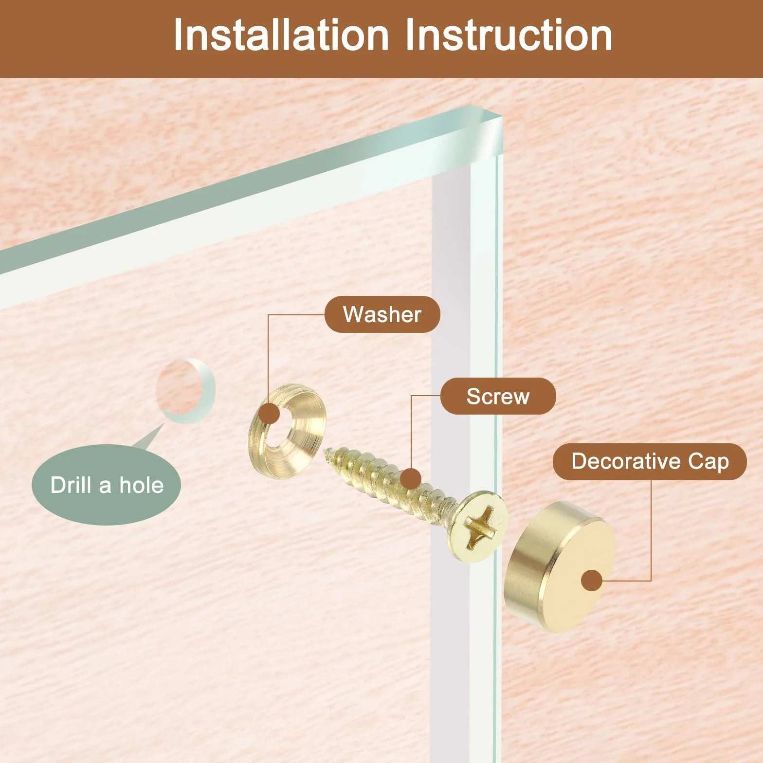 QUARKZMAN Viti Decorative in Ottone 12 mm per Specchio, Fissaggio Mobili, Oro