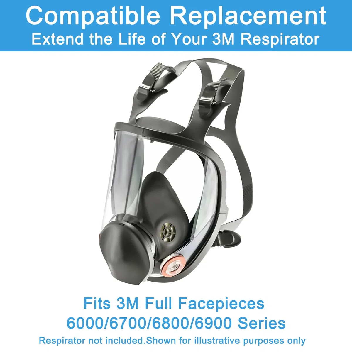 2 fasce di ricambio per maschera integrale della serie 6800, in gomma antiscivolo con fibbie in metallo, accessorio per respiratore industriale