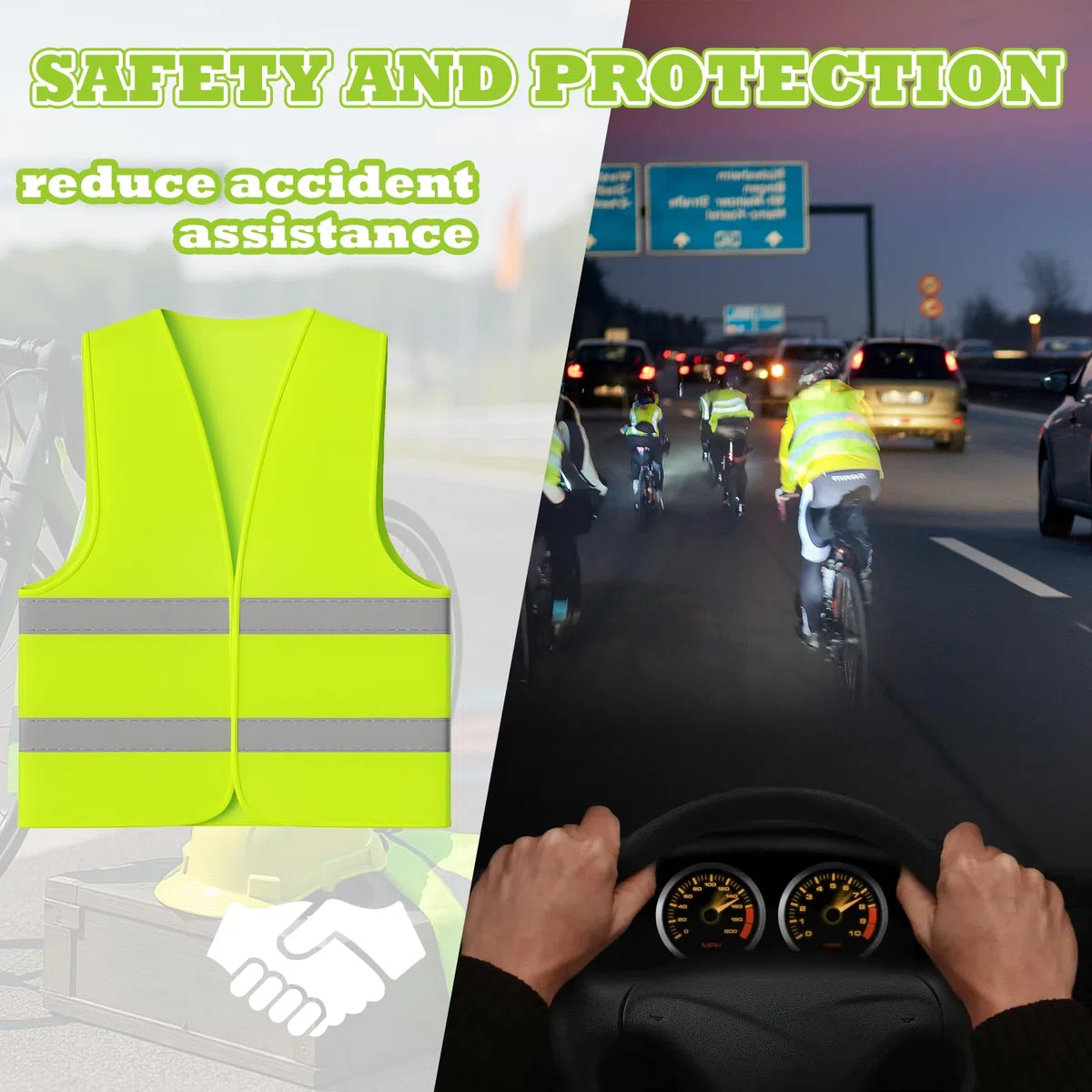 5 Pezzi Gilet Alta Visibilità, Giubbotto Catarifrangente Sicurezza, Pettorina Cantiere Verde